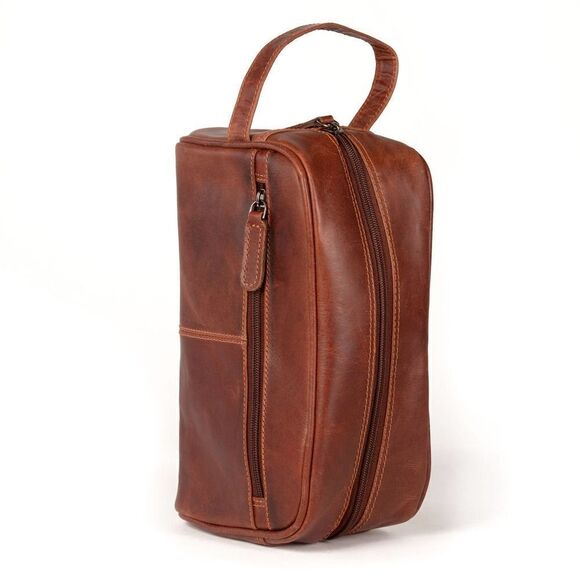 New Leather Toiletry Bag Dark Camel Color - Picture 4 of 10